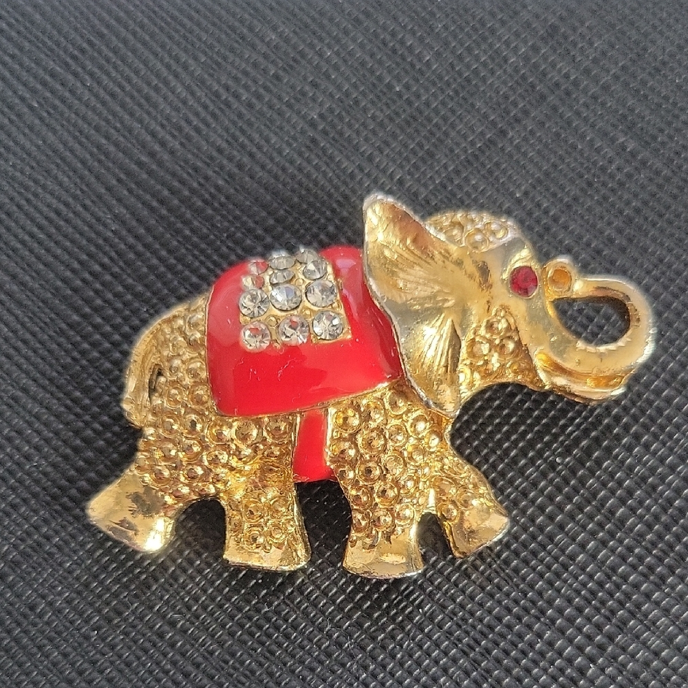 Gold and Red Elephant Brooch